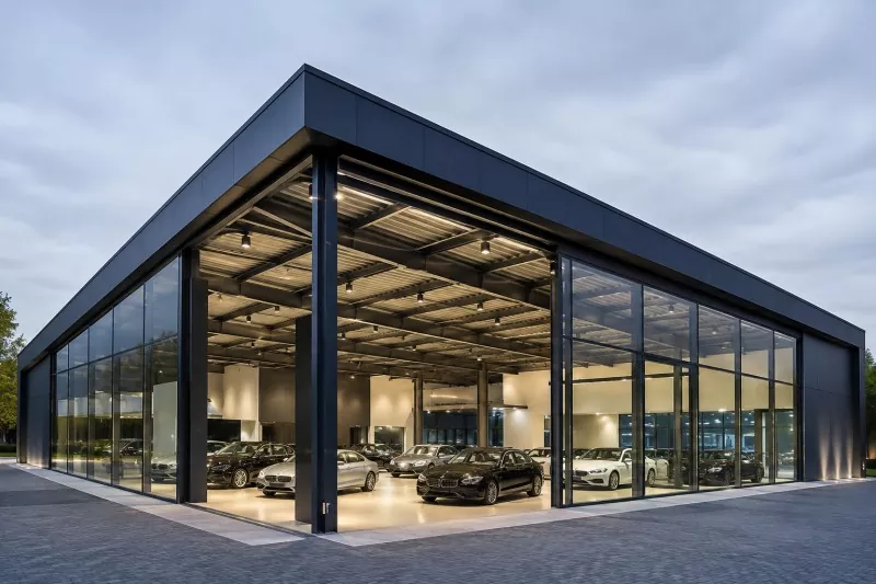Steel Frame Car Showroom ຮັບເໝົາກໍ່ສ້າງ